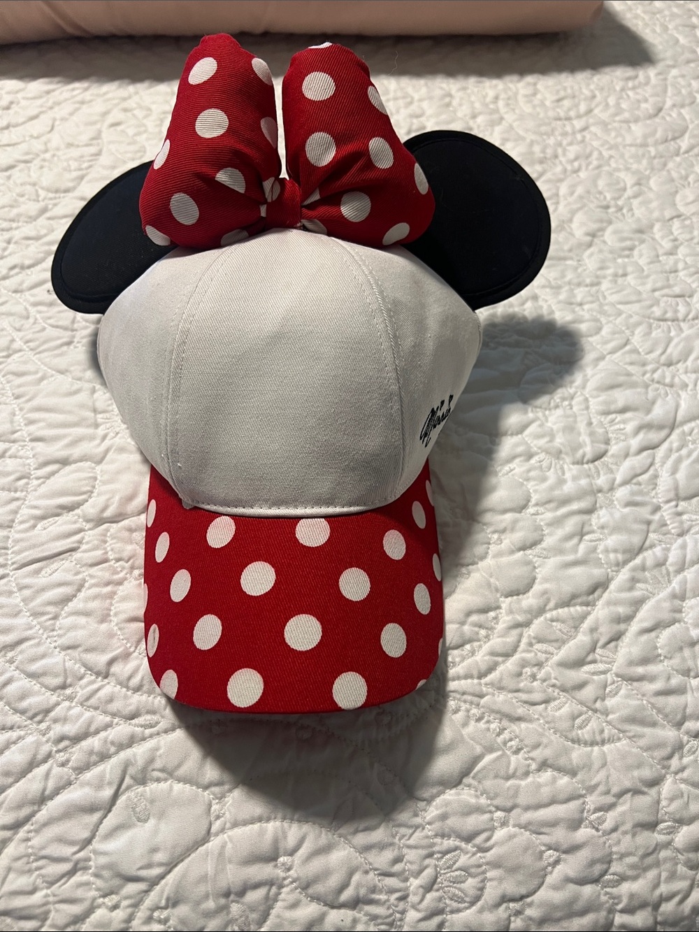 Polka Dot Minnie Mouse Ear Cap with Bow - Red & White